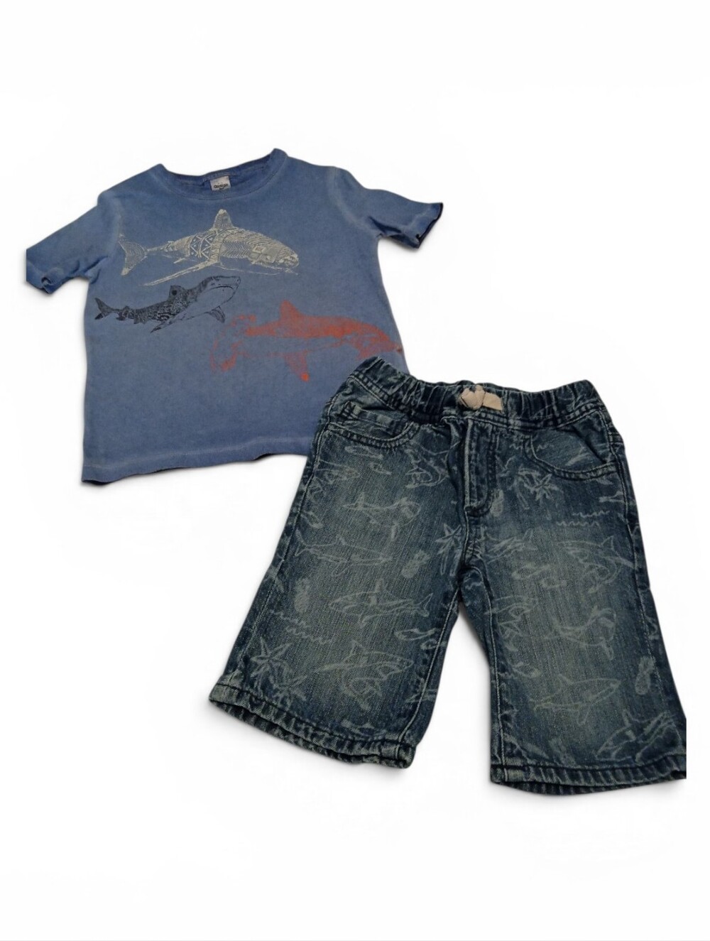 Oshkosh Blue Shark Graphic Tee and Gap Denim Shorts Set